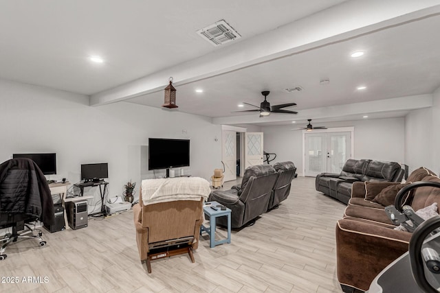 505 S S Rdg, Mesa, AZ 85204 - living room with recessed lighting, an office area, ceiling fan, and light wood-type flooring