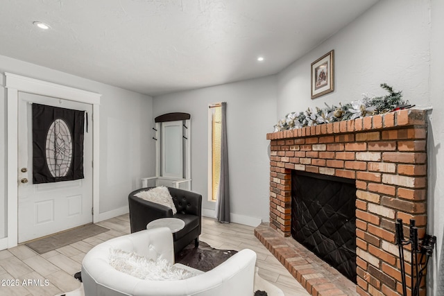 505 S S Rdg, Mesa, AZ 85204 - living area with a brick fireplace, recessed lighting, and wood tiled floors
