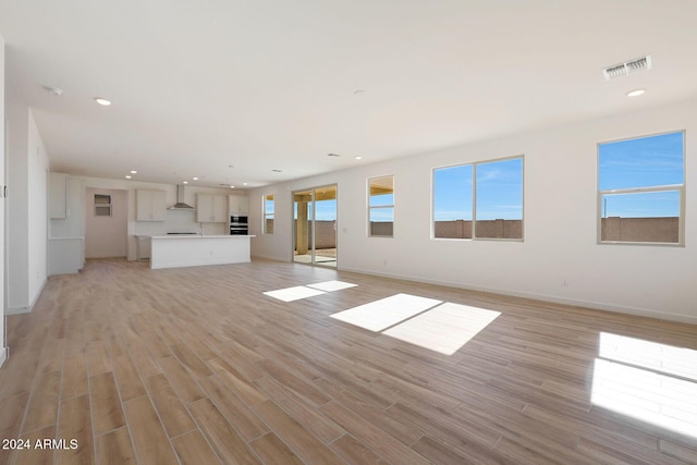 unfurnished living room with light hardwood / wood-style floors