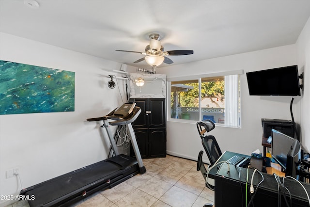 workout room featuring ceiling fan