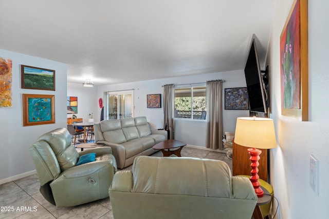 living room featuring light tile patterned flooring