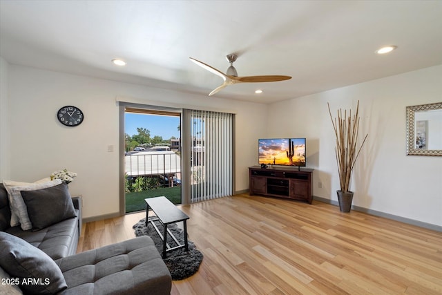 7430 E Chaparral Rd Unit A222, Scottsdale, AZ 85250 - living area featuring light wood finished floors, a ceiling fan, recessed lighting, and baseboards
