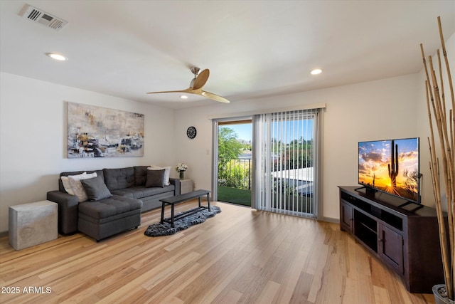 7430 E Chaparral Rd Unit A222, Scottsdale, AZ 85250 - living room with ceiling fan, light wood-style flooring, and recessed lighting