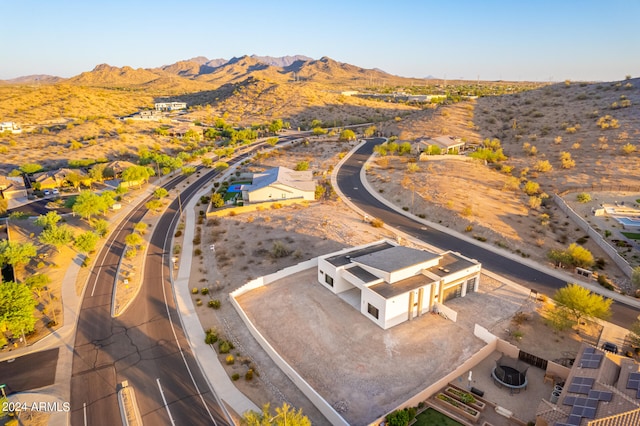 drone / aerial view featuring a mountain view