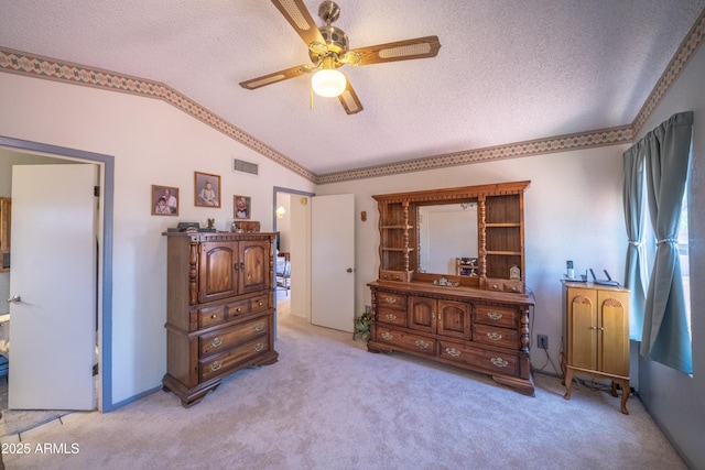 17810 N 34th Pl, Phoenix, AZ 85032 - bedroom with vaulted ceiling, a textured ceiling, light carpet, and a ceiling fan