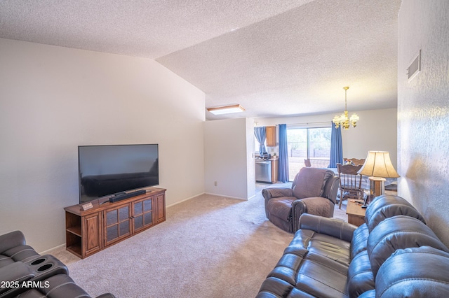 17810 N 34th Pl, Phoenix, AZ 85032 - carpeted living area with a chandelier, a textured ceiling, and lofted ceiling