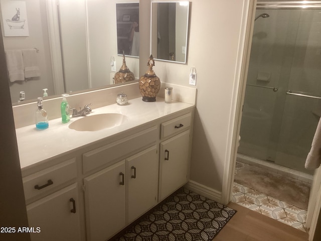 1036 E Wagon Wheel Dr, Phoenix, AZ 85020 - bathroom featuring vanity, a stall shower, and tile patterned flooring