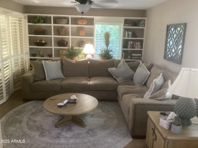 1036 E Wagon Wheel Dr, Phoenix, AZ 85020 - living room with wood finished floors and a ceiling fan