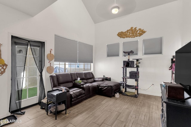 living room featuring vaulted ceiling