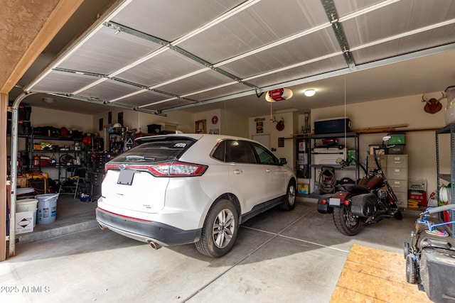 garage with a garage door opener