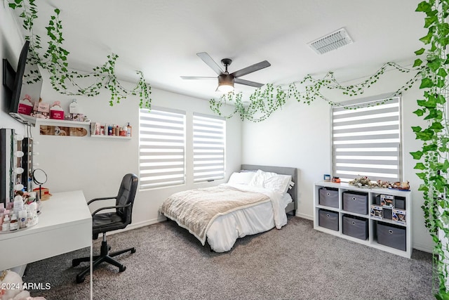 18813 W Solano Dr, Litchfield Park, AZ 85340 - carpeted bedroom with baseboards, an office area, and a ceiling fan
