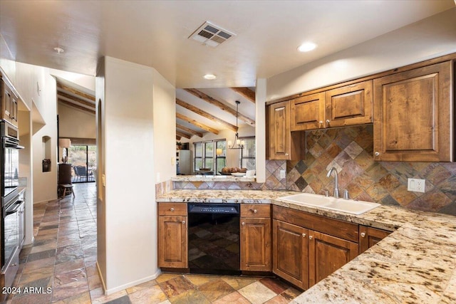 kitchen featuring decorative backsplash, dishwasher, oven, and sink