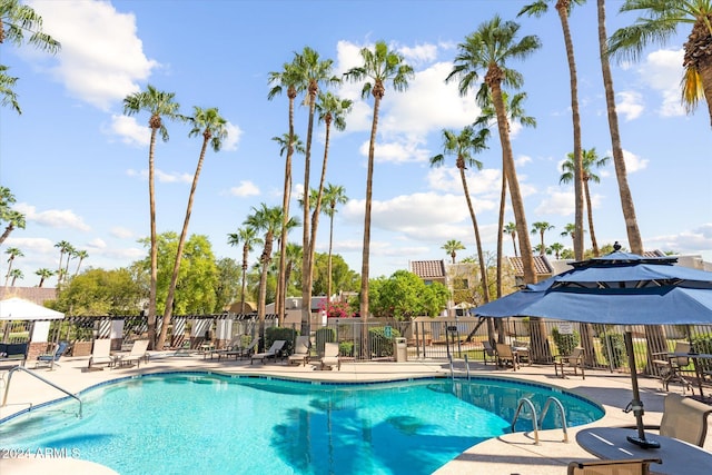 view of swimming pool with a patio