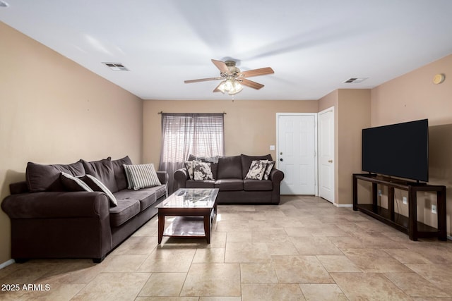 living room with ceiling fan