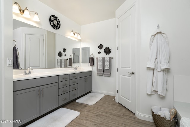 bathroom featuring hardwood / wood-style flooring and vanity