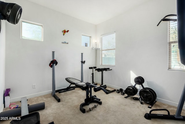 workout area with light colored carpet