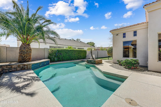 view of swimming pool with a fenced in pool, a patio area, and a fenced backyard