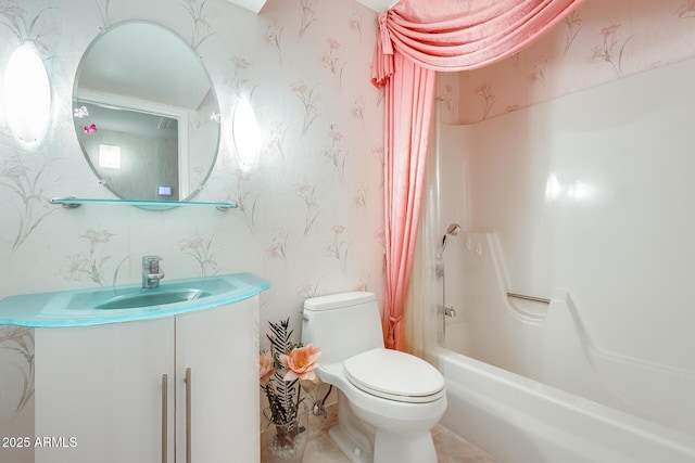 15608 N 57th Dr, Glendale, AZ 85306 - bathroom featuring wallpapered walls, vanity, and bathtub / shower combination