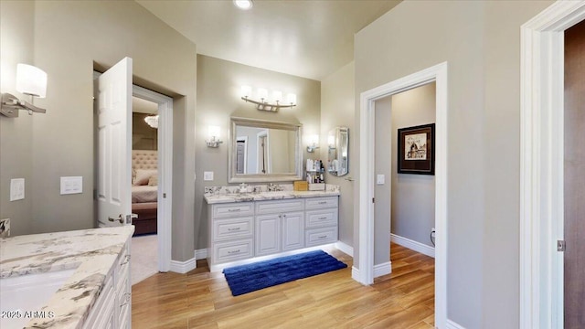 bathroom with vanity and wood-type flooring