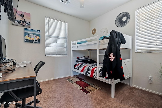 bedroom featuring carpet and ceiling fan