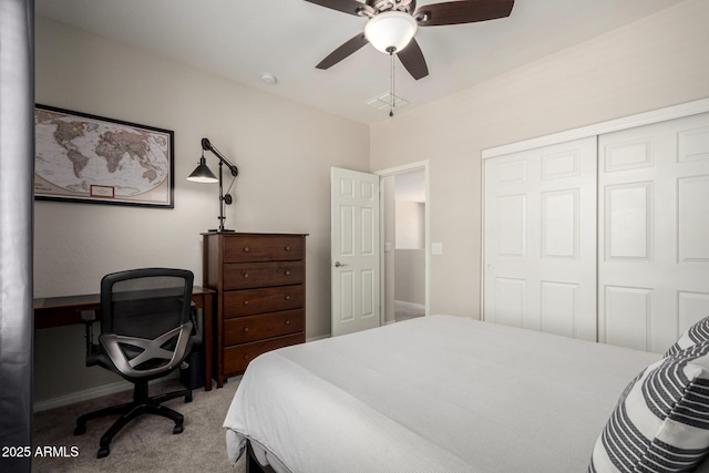 2030 W Whisper Rock Trl, Phoenix, AZ 85085 - carpeted bedroom with a closet, ceiling fan, and a desk