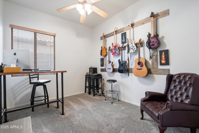 interior space featuring ceiling fan