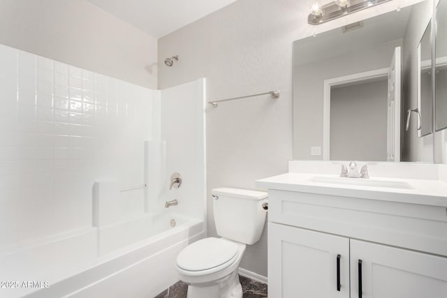 bathroom with shower / bath combination, toilet, and vanity