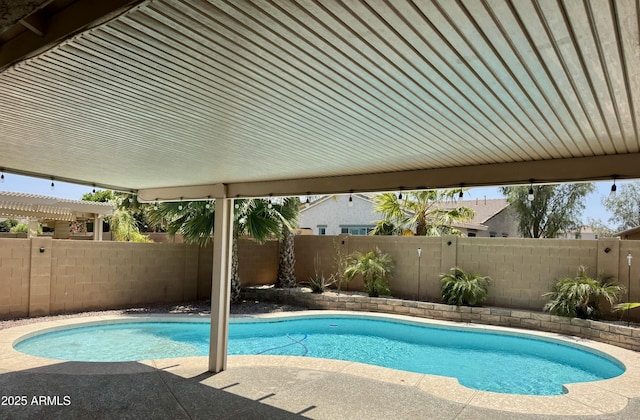 view of swimming pool with a fenced backyard and a fenced in pool