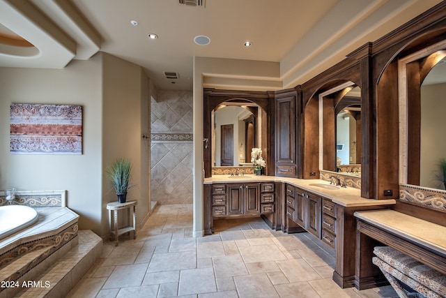 bathroom with vanity and plus walk in shower