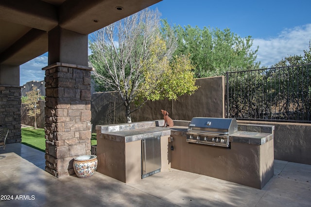 view of patio with area for grilling and exterior kitchen