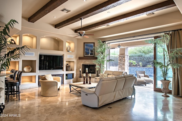 living room with ceiling fan