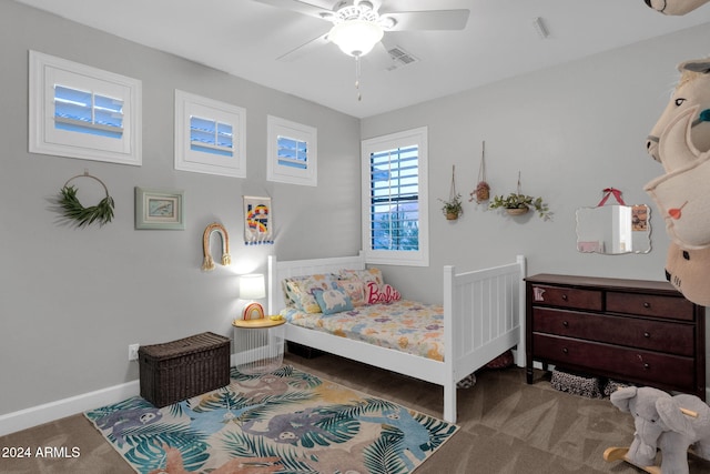 bedroom with carpet flooring and ceiling fan