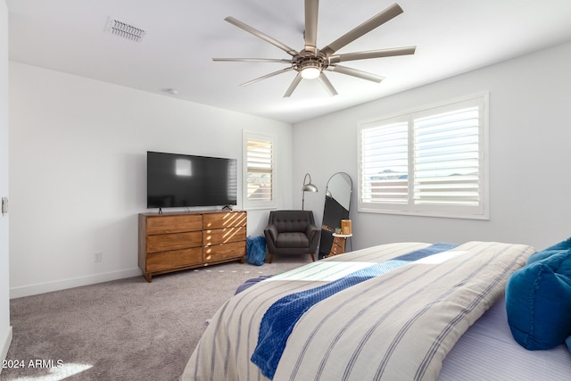 bedroom featuring carpet flooring and ceiling fan