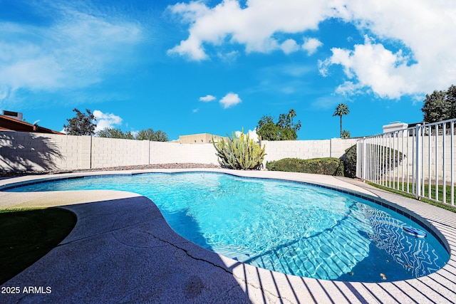 view of swimming pool with a fenced in pool and a fenced backyard