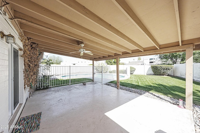 view of patio / terrace featuring a fenced backyard and ceiling fan