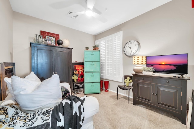 bedroom with carpet, baseboards, and ceiling fan