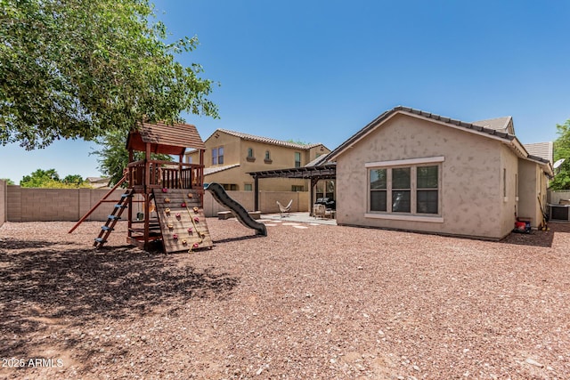 3109 N Black Rock Rd, Buckeye, AZ 85396 - view of playground with a fenced backyard, a pergola, and cooling unit