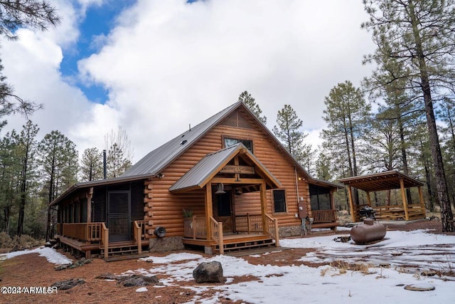 cabin with covered porch