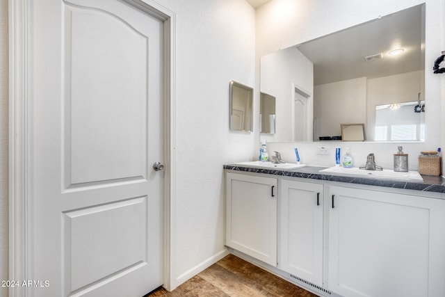 bathroom featuring vanity and hardwood / wood-style flooring