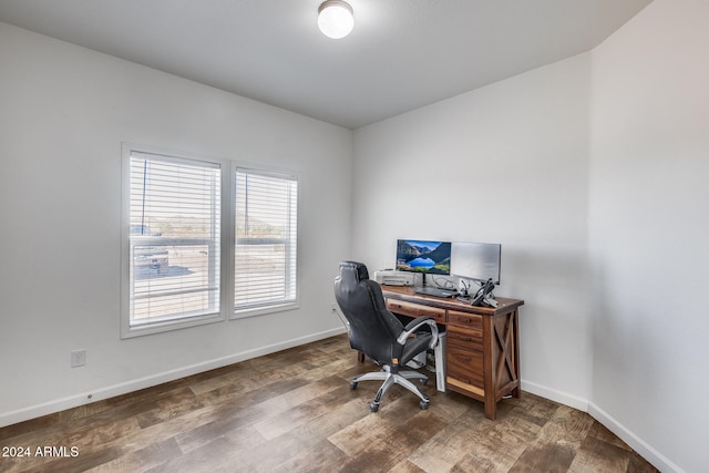 office area with dark hardwood / wood-style flooring