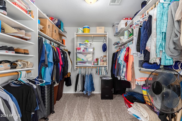 walk in closet with carpet