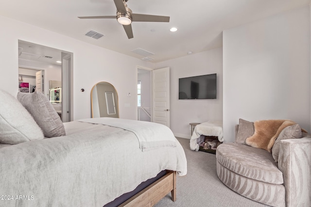 bedroom featuring carpet and ceiling fan