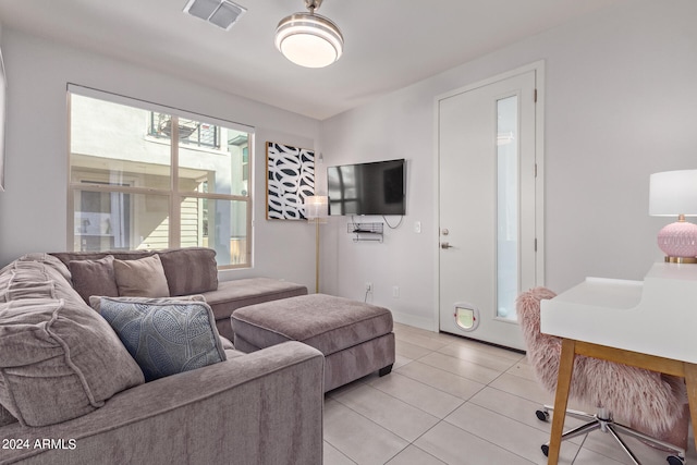 living room featuring light tile patterned flooring