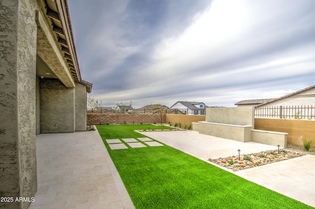 view of yard with a patio area and a fenced backyard