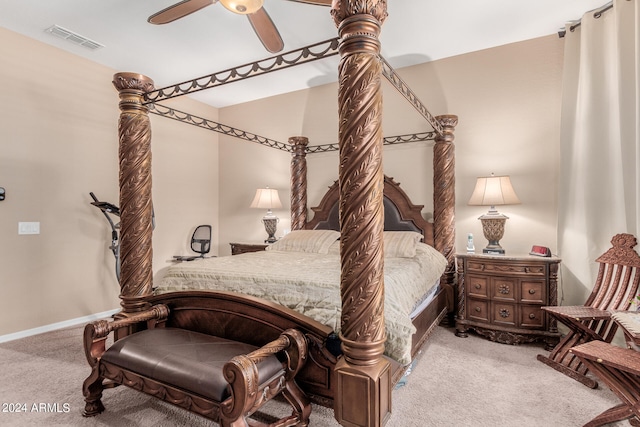 bedroom featuring carpet flooring and ceiling fan