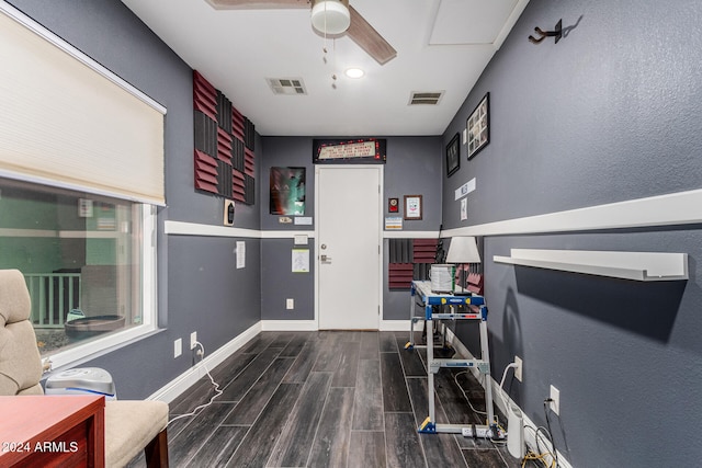 misc room featuring ceiling fan and hardwood / wood-style floors