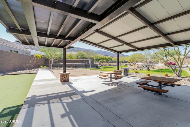 view of patio featuring a mountain view