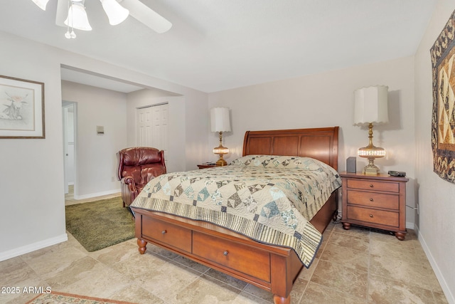 bedroom featuring a closet and ceiling fan