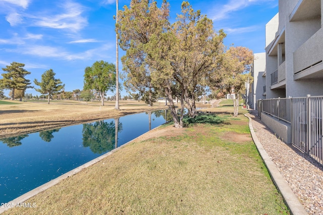 exterior space with a water view