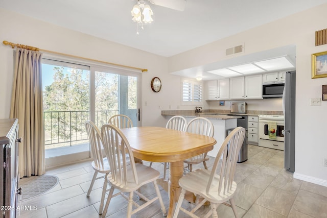 tiled dining area with sink and a wealth of natural light